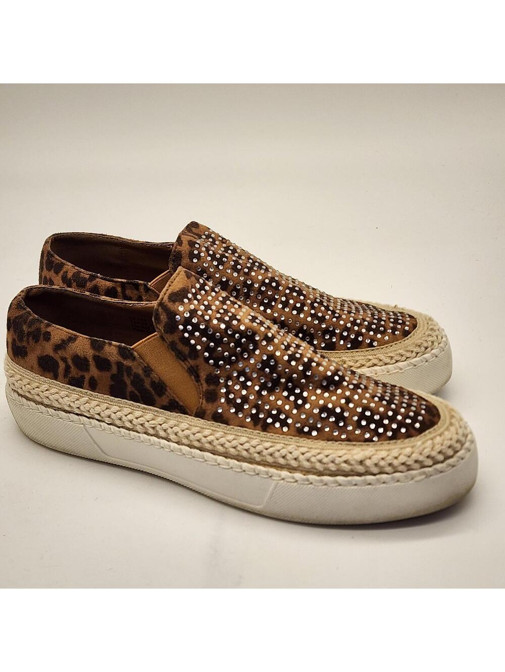 Volatile Leopard Studded Bling Slip On Sneakers Platform Shoes Women’s 10